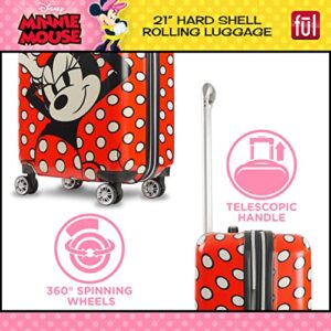 FUL Disney Minnie Mouse 21 Inch Rolling Luggage, Polka Dot Printed Hardshell Carry On Suitcase with Wheels, Red (FCFL0156-603)