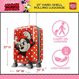 FUL Disney Minnie Mouse 21 Inch Rolling Luggage, Polka Dot Printed Hardshell Carry On Suitcase with Wheels, Red (FCFL0156-603)