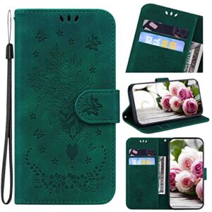 mojiery phone cover wallet folio case for oppo realme 7 pro, premium pu leather slim fit cover for realme 7 pro, 2 card slots, fashion cover, green