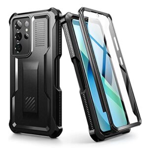 dexnor for samsung galaxy s21 ultra case with screen protector & s pen slot(s pen not included) dual layer cover, 360 full body protective shockproof heavy duty bumper for s21 ultra 6.8 inch-black