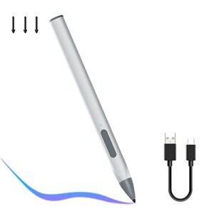 sss·grgb stylus pen for microsoft surface pro9/8/x/7/6/5/4/3 surface go 3/2/1 surface 3/laptop/studio/book 4/3/2/1 with 4096 tilt pressure palm rejection magnetic attachment rechargeable, silver