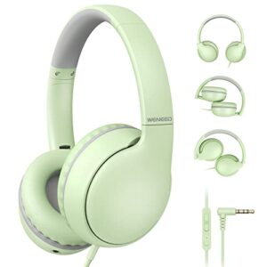 weneed over ear headphones with microphone for school/travel/ipad, 94db volume limited-shareport, foldable wired headphones for kids/teens/boys/girls, green