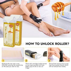 Wax Bear Roll On Wax Kit for Hair Removal,Roller Wax Cartridge Depilatory Wax Heater Kit Digital Temperature Display with for Personal & Professional Use，Black