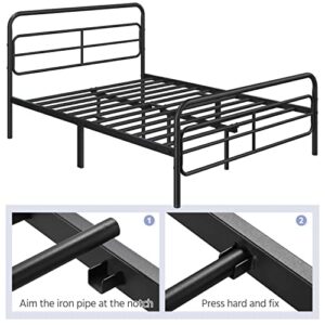 Topeakmart Full Bed Frames Metal Platform Bed with Modern Geometric Patterned Headboard, Easy Assemble, 13 Inch Underbed Storage, No Box Spring Needed, Black