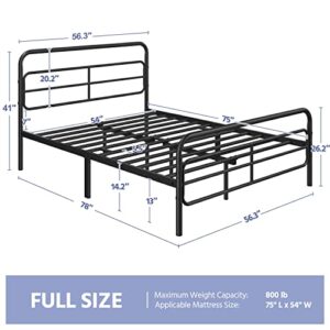Topeakmart Full Bed Frames Metal Platform Bed with Modern Geometric Patterned Headboard, Easy Assemble, 13 Inch Underbed Storage, No Box Spring Needed, Black