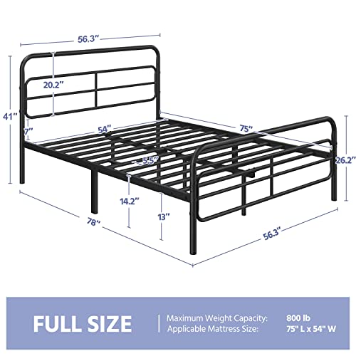 Topeakmart Full Bed Frames Metal Platform Bed with Modern Geometric Patterned Headboard, Easy Assemble, 13 Inch Underbed Storage, No Box Spring Needed, Black