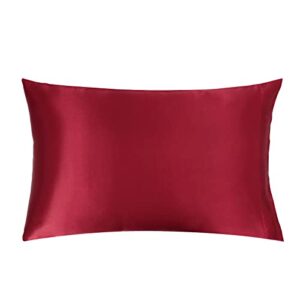thohag satin pillowcase for hair and skin set of 1, queen size 𝟭𝟮𝟬𝗚𝗦𝗠 thicken silk pillow case, soft and smooth satin pillow covers for living room, burgundy