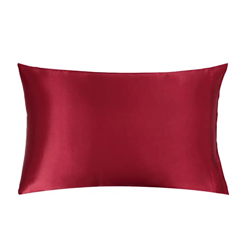 THOHAG Satin Pillowcase for Hair and Skin Set of 1, Queen Size 𝟭𝟮𝟬𝗚𝗦𝗠 Thicken Silk Pillow case, Soft and Smooth Satin Pillow Covers for Living Room, Burgundy