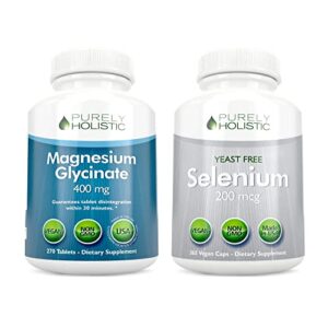 magnesium glycinate 400mg + selenium 200mcg - vegan bundle - 270 tablets & 365 capsules - made in usa