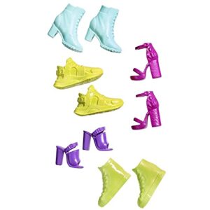 barbie fashion shoes - package of 5 pairs of shoes ~ yellow sneakers, pink high heels, purple high heels, blue boots and green hiking shoes