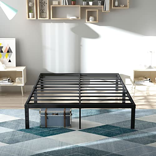 Rooflare Full Bed Frame 14 Inch High 9 Legs Max 3500lbs Heavy Duty Metal Full Size Platform for Boys Girls Kids No Box Spring Needed Black Easy to Assemble-Black