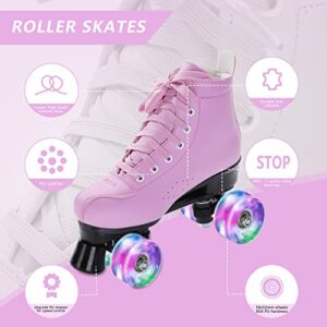 Perzcare Roller Skate Shoes for Women&Men Classic PU Leather High-top Double-Row Roller Skates for Beginner, Professional Indoor Outdoor Four-Wheel Shiny Roller Skates for Girls Unisex
