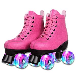 perzcare roller skate shoes for women&men classic honeycomb pu leather high-top quad roller skates for beginner, professional indoor&outdoor four-wheel shiny roller skates for girls unisex