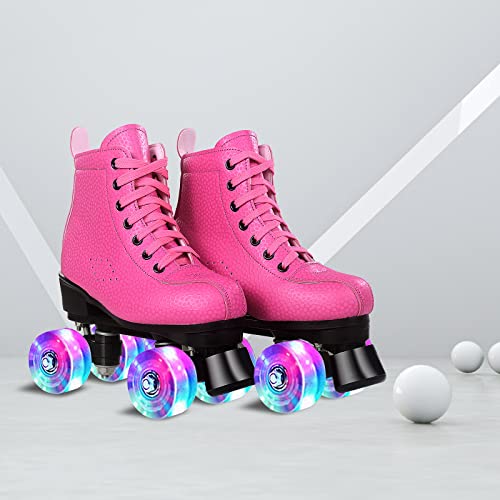 Perzcare Roller Skate Shoes for Women&Men Classic Honeycomb PU Leather High-top Quad Roller Skates for Beginner, Professional Indoor&Outdoor Four-Wheel Shiny Roller Skates for Girls Unisex