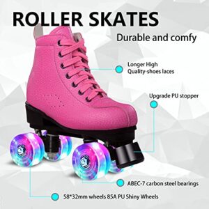 Perzcare Roller Skate Shoes for Women&Men Classic Honeycomb PU Leather High-top Quad Roller Skates for Beginner, Professional Indoor&Outdoor Four-Wheel Shiny Roller Skates for Girls Unisex