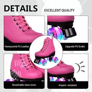 Perzcare Roller Skate Shoes for Women&Men Classic Honeycomb PU Leather High-top Quad Roller Skates for Beginner, Professional Indoor&Outdoor Four-Wheel Shiny Roller Skates for Girls Unisex