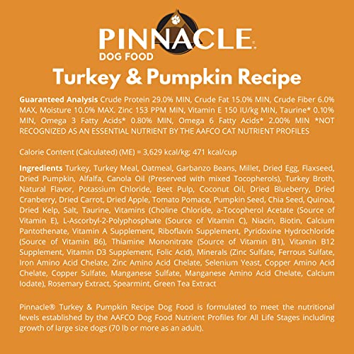 Pinnacle Pet Pinnacle Turkey & Pumpkin Dry Dog Food 4 lb, Infused with Broth