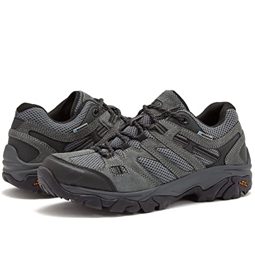 HI-TEC Ravus WP Low Waterproof Hiking Shoes for Men, Lightweight Breathable Outdoor Trekking and Trail Shoes - Dark Grey, 9.5 Extra Wide