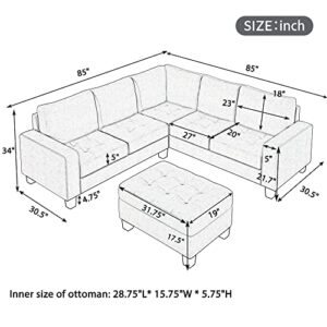 Merax Sectional Corner Sofa Set, Modern L-Shaped Couch with Storage Ottoman and Cup Holders for Living Room, Linen Brown