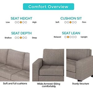 Merax Sectional Corner Sofa Set, Modern L-Shaped Couch with Storage Ottoman and Cup Holders for Living Room, Linen Brown