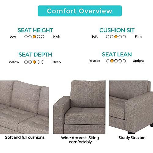 Merax Sectional Corner Sofa Set, Modern L-Shaped Couch with Storage Ottoman and Cup Holders for Living Room, Linen Brown