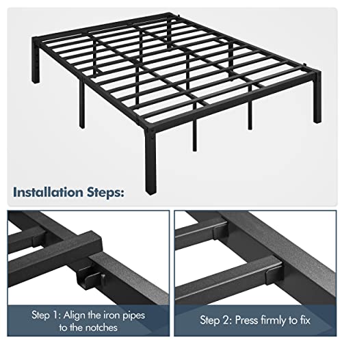 Yaheetech 18 inch California King Bed Frame Heavy Duty Metal Platform Bed with Steel Slat Support and Underbed Storage Non-Slip Mattress Foundation No Box Spring Needed Easy Assembly Black