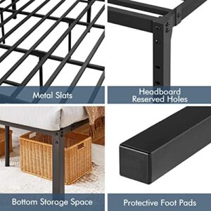Yaheetech 18 inch California King Bed Frame Heavy Duty Metal Platform Bed with Steel Slat Support and Underbed Storage Non-Slip Mattress Foundation No Box Spring Needed Easy Assembly Black