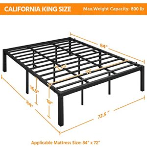 Yaheetech 18 inch California King Bed Frame Heavy Duty Metal Platform Bed with Steel Slat Support and Underbed Storage Non-Slip Mattress Foundation No Box Spring Needed Easy Assembly Black