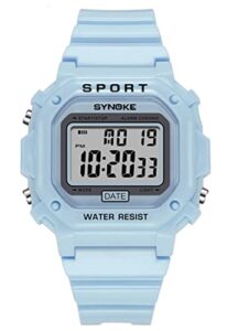 kingnuos outdoor sports watches unisex digital watch couple men women waterproof led clock square electronic student wrist (blue)
