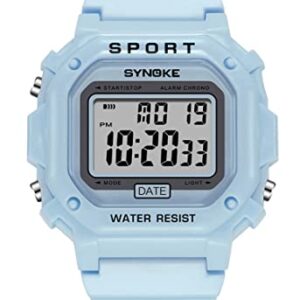 KINGNUOS Outdoor Sports Watches Unisex Digital Watch Couple Men Women Waterproof LED Clock Square Electronic Student Wrist (Blue)