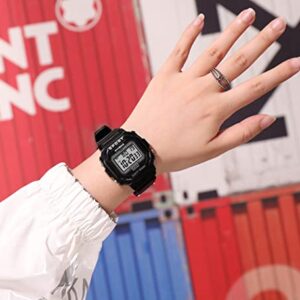 KINGNUOS Outdoor Sports Watches Unisex Digital Watch Couple Men Women Waterproof LED Clock Square Electronic Student Wrist (Blue)