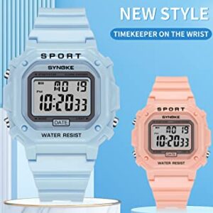 KINGNUOS Outdoor Sports Watches Unisex Digital Watch Couple Men Women Waterproof LED Clock Square Electronic Student Wrist (Blue)