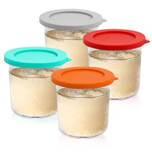 arcoolor pint containers with silicone lids 4 pack replacement for ninja pints and lids, compatible with nc299amz & nc300s series ice cream maker with e-cookbook, airtight & dishwasher safe (mix2)
