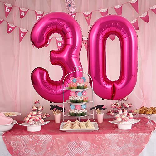 40 Inch Hot Pink 30 Balloon Number 30th Birthday Anniversary Party Decorations Supplies for Women Large Foil Mylar Bright Pink Number Giant Huge Helium Balloons Big Jumbo Dark Pink Digital Balloon