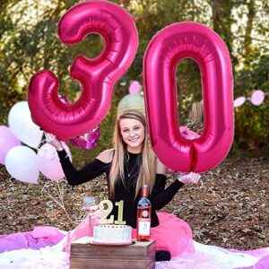 40 Inch Hot Pink 30 Balloon Number 30th Birthday Anniversary Party Decorations Supplies for Women Large Foil Mylar Bright Pink Number Giant Huge Helium Balloons Big Jumbo Dark Pink Digital Balloon