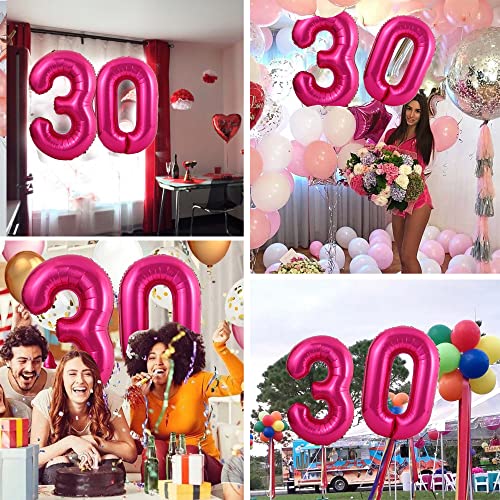 40 Inch Hot Pink 30 Balloon Number 30th Birthday Anniversary Party Decorations Supplies for Women Large Foil Mylar Bright Pink Number Giant Huge Helium Balloons Big Jumbo Dark Pink Digital Balloon