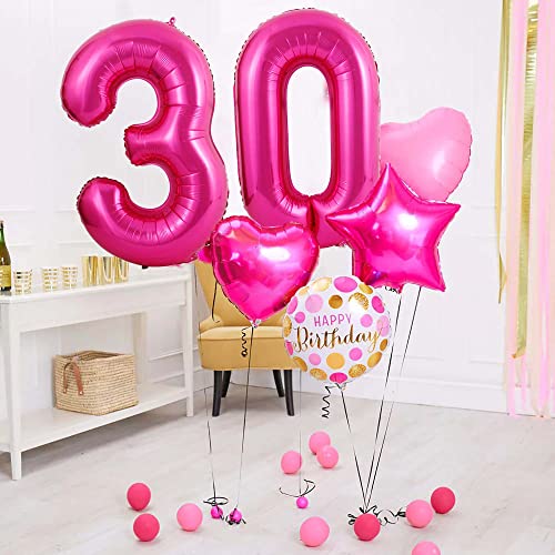 40 Inch Hot Pink 30 Balloon Number 30th Birthday Anniversary Party Decorations Supplies for Women Large Foil Mylar Bright Pink Number Giant Huge Helium Balloons Big Jumbo Dark Pink Digital Balloon