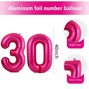 40 Inch Hot Pink 30 Balloon Number 30th Birthday Anniversary Party Decorations Supplies for Women Large Foil Mylar Bright Pink Number Giant Huge Helium Balloons Big Jumbo Dark Pink Digital Balloon