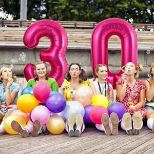 40 Inch Hot Pink 30 Balloon Number 30th Birthday Anniversary Party Decorations Supplies for Women Large Foil Mylar Bright Pink Number Giant Huge Helium Balloons Big Jumbo Dark Pink Digital Balloon