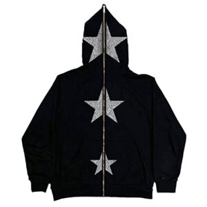 juakoso women y2k star print hoodies zip up oversized sweatshirts graphic hooded pullover aesthetic halloween jacket tops