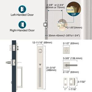 Calzibeno Front Door Lock Set, Full Escutcheon Front Door Handle Sets, Heavy Duty Entry Door Lock Sets with 3 Keys, Door Locks with Deadbolt Lever Handle, Door Handleset - Satin Nickel