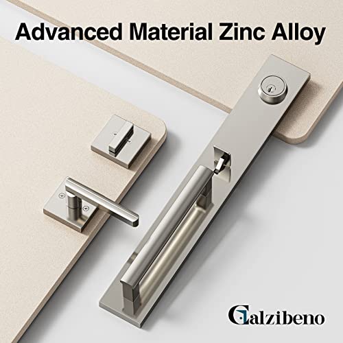 Calzibeno Front Door Lock Set, Full Escutcheon Front Door Handle Sets, Heavy Duty Entry Door Lock Sets with 3 Keys, Door Locks with Deadbolt Lever Handle, Door Handleset - Satin Nickel