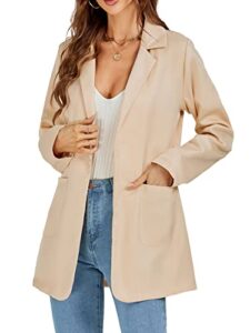 lyaner women's casual long sleeve work office suit cardigan blazer jackets with pockets beige small