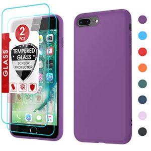 leyi phone case for iphone 8 plus: iphone case 7 plus with [2 pack] tempered glass screen protectors, shockproof full-body liquid silicone with anti-scratch microfiber liner iphone 7 plus, red purple…