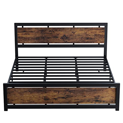 LIKIMIO California King Bed Frames, Platform Bed King with Headboard and Strong Metal Support Frame, Easy Assembly, Noise-Free, No Box Spring Needed, Cal King/Vintage Brown