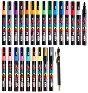 posca paint marker pen, fine point pc-3m 24 colors set japanese domestic market japan import with original stylus ballpoint touch pen