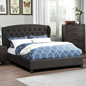 poundex, charcoal polyfiber upholstered cal size bed, california king