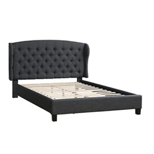 Poundex, Charcoal Polyfiber Upholstered Cal Size Bed, California King