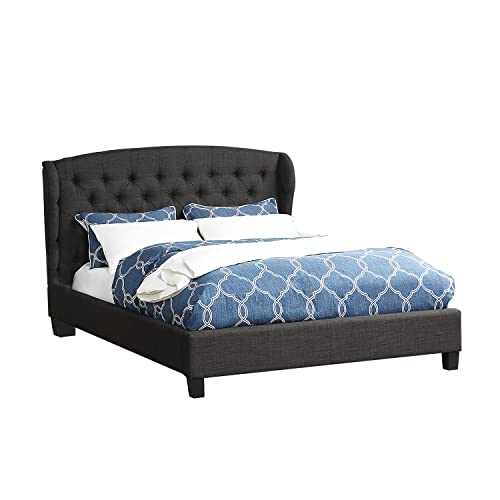 Poundex, Charcoal Polyfiber Upholstered Cal Size Bed, California King