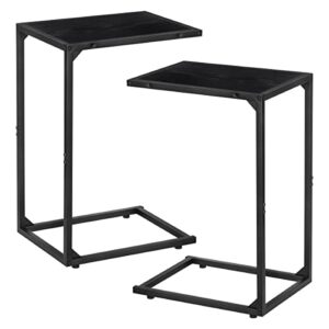 c shaped end table set of 2, snack side table, c tables for couch, couch tables that slide under, for living room, bedroom, black